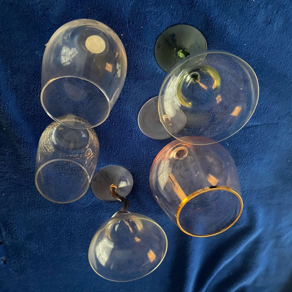 Set of Clear and Green Wine Glasses